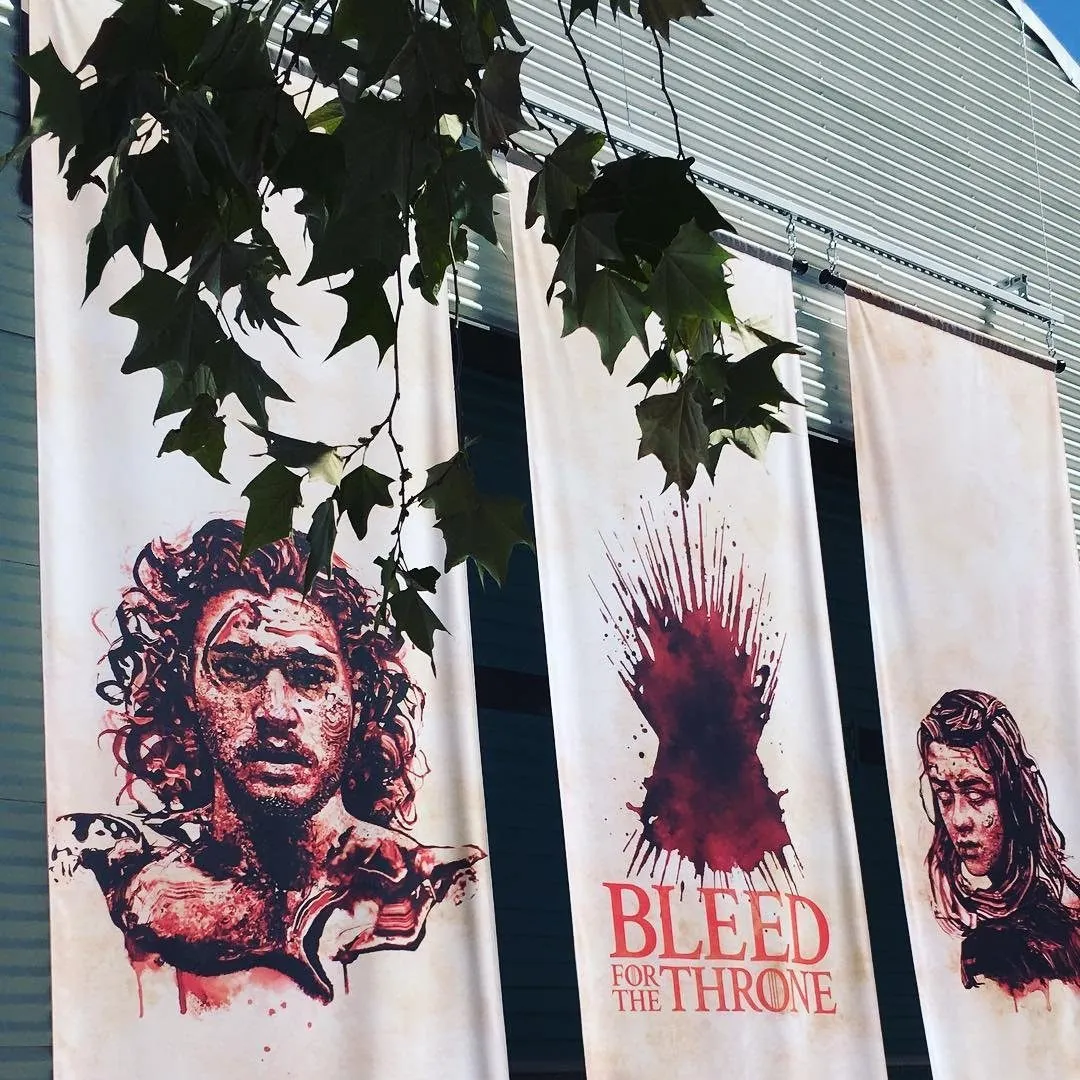 Gian Galang’s portraits, hung as banners.