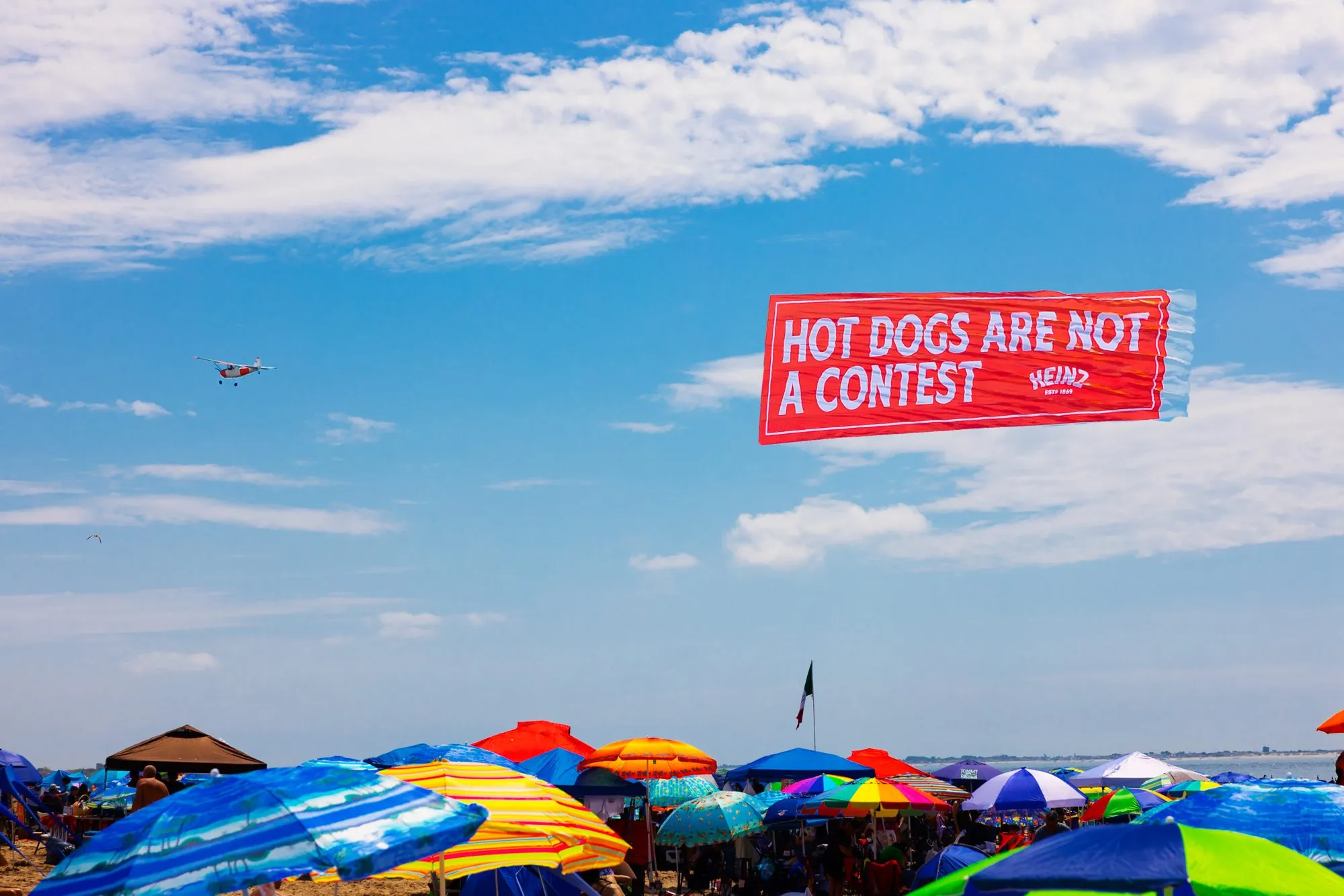 A banner plane over the beach.